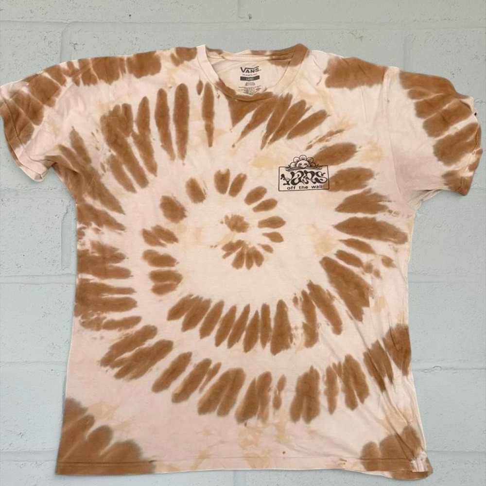 Vans Off The Wall Mens Large Brown White Tie Dye Graphic T-Shirt Skateboarding